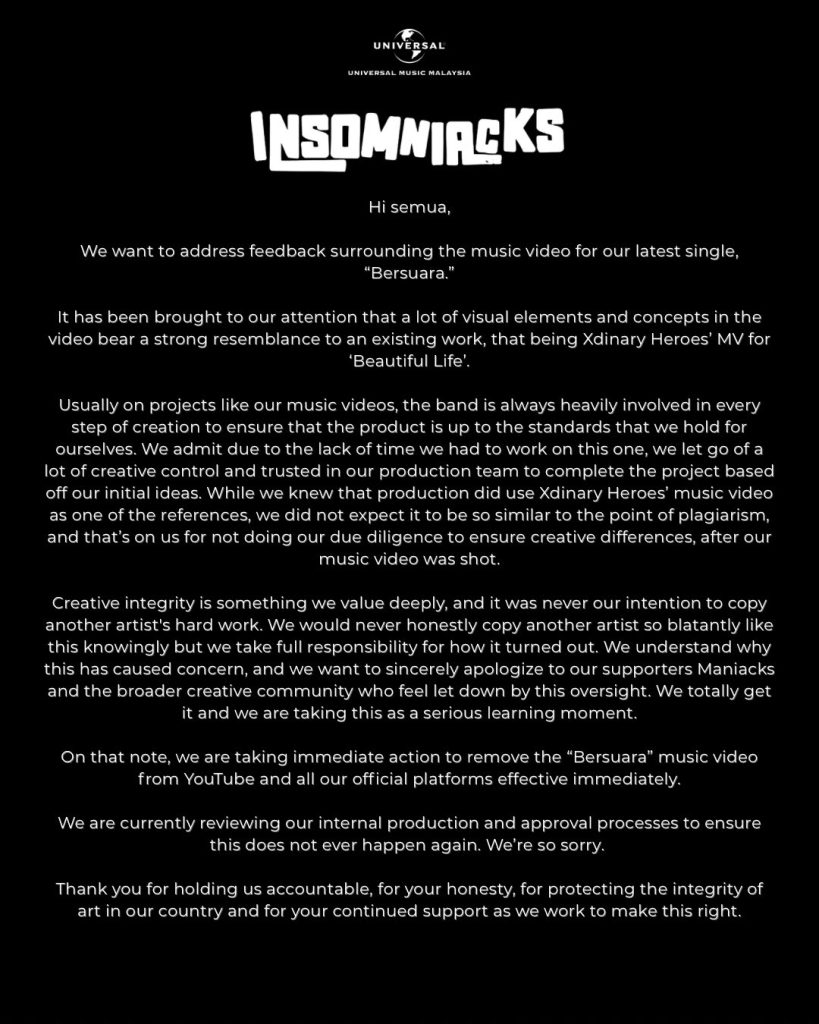 Insomniacks mohon maaf isu plagiat video muzik Xdinary Heroes, insomniacks, muzik, penyanyi, selebriti, video muzik, xdinary heroes, yonnyboii, MissMynah